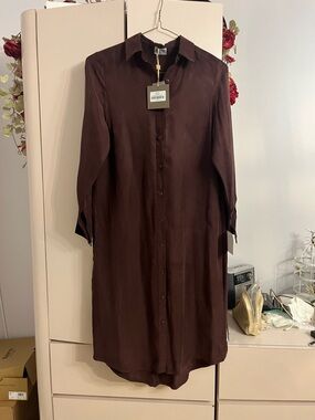 Blank NYC Long Button-Up Midi Dress in Deep Brown